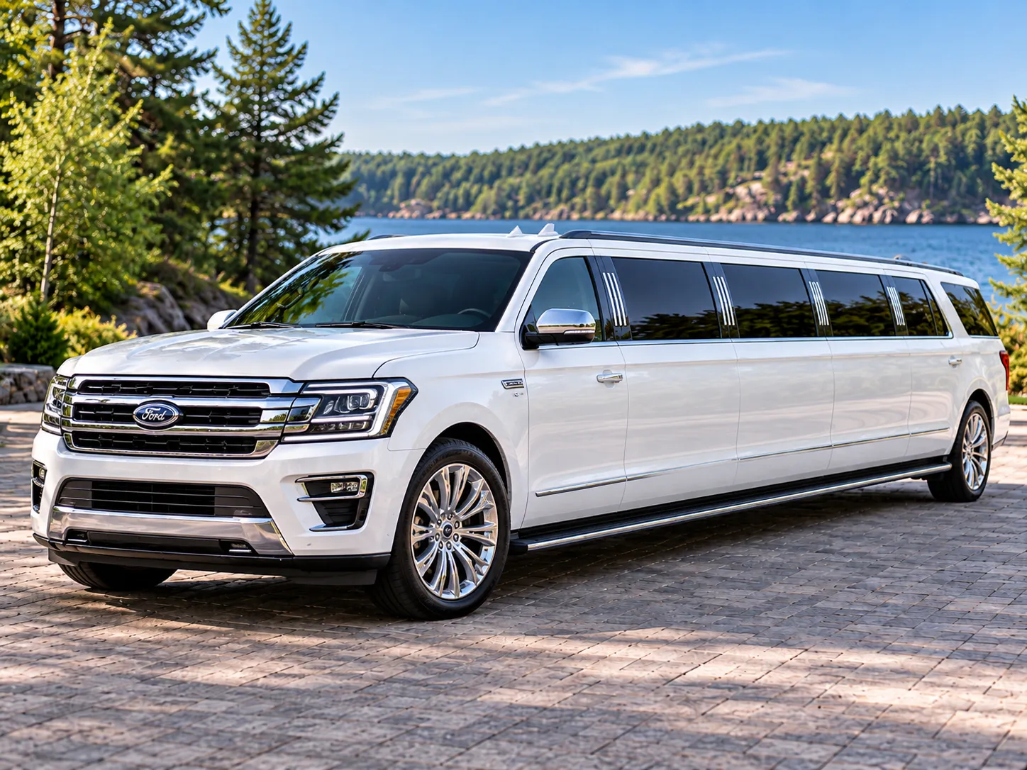 Ford Expedition stretch limousine with 14 passenger capacity for weddings, events, and group transportation in Muskoka